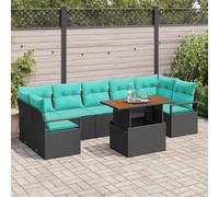 YUTAASU Set di divani da giardino in polyrattan con cuscini, 8 pezzi, nero e verde acqua, set modulare per terrazza, con piedi regolabili e spazio nascosto