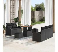 YUTAASU Set di divani da giardino in resistente polyrattan, 8 pezzi, colore nero, con comodi cuscini e vano portaoggetti, design modulare per terrazza ed esterni, con