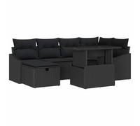 YUTAASU Set di divani da giardino modulari, 7 pezzi, con cuscino, in polyrattan, nero, tavolo regolabile in altezza con piano in vetro, vano portaoggetti nascosto, telaio in acciaio verniciato a