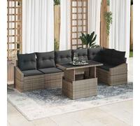 YUTAASU Set di divani da giardino modulari, 7 pezzi, con sedia angolare, tre sedie centrali, due divani, tavolo e cuscini in grigio in resistente rattan sintetico e acciaio, per terrazza e giardino