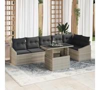 YUTAASU Set di divani da giardino modulari, 7 pezzi, grigio chiaro, in resistente polyrattan, con sedia angolare, braccioli, tavolo e 13 cuscini, per terrazza e giardino