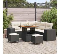YUTAASU Set di divani da giardino modulari, 8 pezzi, colore nero e crema, con cuscino e funzione di memoria, in polyrattan e legno di acacia, per terrazza e balcone