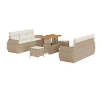 YUTAASU Set di divani da giardino modulari, 9 pezzi, beige, in polyrattan e legno di acacia, con vano portaoggetti, seduta con cerniera, trasformabile in modo flessibile per terrazze e giardini
