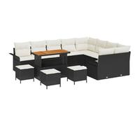 YUTAASU Set di divani da giardino modulari con cuscini, 13 pezzi, in polyrattan nero, con tavolo regolabile in altezza in legno di acacia, cuscini rimovibili e struttura in acciaio verniciato a
