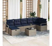 YUTAASU Set di divani modulari da giardino, 8 pezzi, con cuscino, in polyrattan, grigio e blu navy, design moderno con spazio nascosto per utensili da giardino