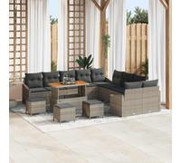 YUTAASU Set di divani modulari da giardino da 13 pezzi, in grigio chiaro e grigio scuro, con cuscini in polyrattan, quattro divani a braccioli, sei a due posti, due sgabelli e un tavolo, resistenti