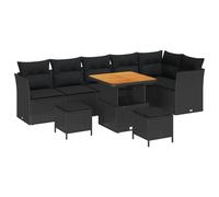 YUTAASU Set di divani modulari in polyrattan da 9 pezzi, con legno di acacia e gambe in acciaio, colore nero, per giardino o terrazza, configurabile in modo versatile per primavera ed estate