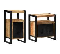 YUTAASU Set di mobili da bagno da 2 pezzi, marrone con telaio in metallo, armadio grande e piccolo, soluzione moderna con ante a filo e manici lunghi per il vostro bagno