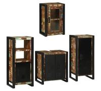 YUTAASU Set di mobili da bagno da 4 pezzi, con mobiletto sottolavabo e pensili da parete, in legno massiccio anticato multicolore, accenti nero-marroni, telaio in metallo, da appendere alla parete