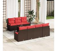 YUTAASU Set di mobili da giardino in polyrattan, 8 pezzi, beige e rosso | Lounge modulare con tavolo in vetro, vano portaoggetti, resistente alle intemperie, imbottitura in poliestere