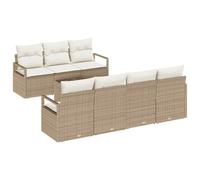 YUTAASU Set di mobili da giardino in polyrattan beige crema, 8 pezzi, con cuscini, 3 divani a isola e 4 braccioli, tavolo con piano in vetro temperato, per terrazza