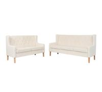 YUTAASU Set Divano 2 e 3 Posti in Tessuto Poliestere Bianco Crema, Struttura Legno Massello, Comodo per Soggiorno, Facile Montaggio, Design Sobrio, Imbottitura Schiuma, Seduta