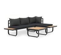 YUTAASU Set divano angolare da giardino con cuscini in alluminio e WPC composto da tavolo, divano ad angolo, divano a 2 posti, quattro cuscini e quattro cuscini per terrazza e balcone