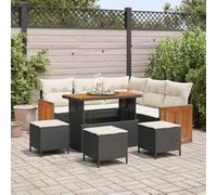 YUTAASU Set divano da giardino 8 pezzi nero e crema in polyrattan con telaio in acciaio e cuscini lavabili per terrazza, design modulare per arredare in modo flessibile il vostro spazio esterno