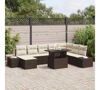 YUTAASU Set divano da giardino 9 pezzi con cuscini marrone e crema in polyrattan, set di divani modulari da esterno con due divani laterali, quattro divani centrali, divano angolare, poggiapiedi e