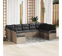 YUTAASU Set divano da giardino 9 pezzi con cuscino e staffa portaoggetti in polyrattan grigio per terrazza e giardino