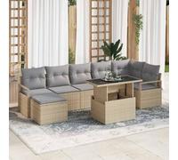 YUTAASU Set divano da giardino componibile con divano angolare a 3 posti, 2 braccioli, sgabello, tavolo e cuscini in beige e grigio chiaro, per terrazza e balcone, in polyrattan resistente