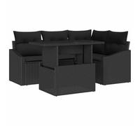 YUTAASU Set Divano da Giardino con Cuscino con Memoria 5 Pezzi Nero, Set Divano Modulare in Polyrattan con Piano in Vetro, Telaio in Acciaio Verniciato a Polvere e Piedini Regolabili per Terrazze