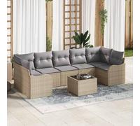 YUTAASU Set divano da giardino con cuscino e funzione di memoria, 8 pezzi, beige e grigio, divano modulare da esterno con sedili angolari e braccioli, in polyrattan e tavolo in vetro di sicurezza