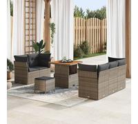YUTAASU Set divano da giardino modulare 8 pezzi con cuscino e funzione memoria in grigio, mobili da esterno con tavolo regolabile in altezza in legno di acacia e polyrattan, resistente alle intemperie