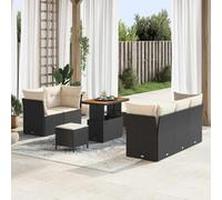 YUTAASU Set divano da giardino modulare 8 pezzi con cuscino e funzione memoria in nero e crema, mobili da esterno in polyrattan e legno di acacia con tavolo regolabile in altezza