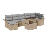 YUTAASU Set divano da giardino modulare 8 pezzi con cuscino e tavolo in polyrattan beige, mobili da esterno con funzione memoria e vetro di sicurezza, set lounge resistente alle intemperie