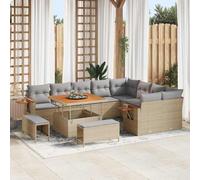 YUTAASU Set divano da giardino modulare con cuscini e funzione memoria in polyrattan e legno di acacia per terrazzo, set da 4 pezzi con fodere resistenti alle intemperie e sfoderabili