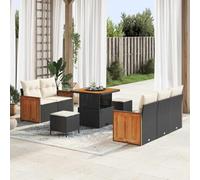 YUTAASU Set Divano da Giardino Modulare con Cuscino e Funzione Memoria Nero in Polyrattan per Terrazzo e Balcone, Telaio in Acciaio e Superfici Acacia, Fodere Lavabile