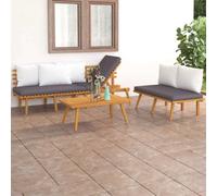 YUTAASU Set lounge da giardino in legno massello di acacia con cuscini, 3 | Resistente alle intemperie, design a doghe, espansione modulare, per terrazza e giardino