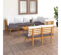 YUTAASU Set lounge da giardino in legno massello di acacia con cuscini, 9 | Resistente alle intemperie, design a doghe, espansione modulare, per terrazza e giardino