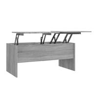 YUTAASU Tavolino moderno grigio sonoma, 102 x 50,5 x 46,5 cm, in legno, con due ripiani nascosti e piano regolabile per scrivere, leggere o bere.