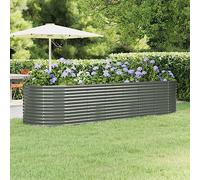 YUTAASU Vaso Rialzato da Giardino Ovale in Acciaio Verniciato Polvere Grigio 322x100x68 cm, Fioriera Profonda per Piante Ortaggi Erbe Aromatiche, Struttura Robusta