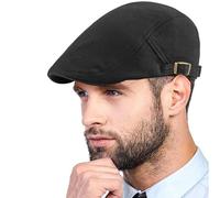 Yutdeng Classico Piatto Berretto da Uomo Coppola Siciliana in Tweed Cotone Invernale Newsboy Flat cap Cappelli Traspirante Retro Strillone Berretti con Fibbia Regolabile,B-Nero