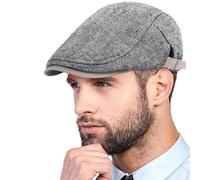 Yutdeng Classico Piatto Berretto da Uomo Coppola Siciliana in Tweed Cotone Invernale Newsboy Flat cap Cappelli Traspirante Retro Strillone Berretti con Fibbia Regolabile,A-Grigio Chiaro