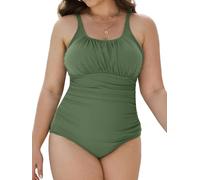 Yutdeng Costume da Bagno Intero Donna Taglie Forti Un Pezzo Scollo U Costumi Interi da Mare Piscina Push Up Imbottito Reggiseno Ruched Bikini con Controllo della Pancia Spiaggia Beachwear,Verde,XL