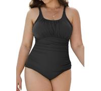 Yutdeng Costume da Bagno Intero Donna Taglie Forti Un Pezzo Scollo U Costumi Interi da Mare Piscina Push Up Imbottito Reggiseno Ruched Bikini con Controllo della Pancia Spiaggia Beachwear,Nero,4XL