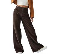 Yutdeng Pantaloni da Donna in Velluto a Gamba Larga Pantaloni a Palazzo Eleganti con Bottone Cerniera Tasche Pantalone Zampa Larghi Casual Caldi Autunno Inverno