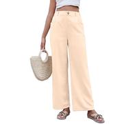 Yutdeng Pantaloni Lino Donna Estivi Comodi con Elastico Vita Alta Larghi Eleganti Gamba Dritta Palazzo Leggeri Casual con Tasche e Bottoni per Business