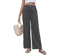 Yutdeng Pantaloni Lino Donna Estivi Comodi Elastico Vita Alta Larghi Eleganti Gamba Dritta Palazzo Leggeri Casual con Tasche e Bottoni per Business