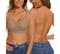 Yutdeng Reggiseni Schiena Scoperta Donna Reggiseno Senza Ferretto Scollo a V Reggiseno Invisibile Schiena Nuda Reggiseno Senza Cuciture Reggiseno Imbottito Rimovibile Bralette,caffè,XL