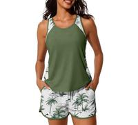 Yutdeng Tankini Donna Mare Costume da Bagno Due Pezzi Modest Tankini Set Canotta Top Bikini Push Up e Pantaloncini da Bagno con Tasche Costumi da Bagno Sportivi Swimwear da Spiaggia.Verde,XL