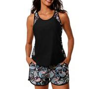 Yutdeng Tankini Donna Mare Costume da Bagno Due Pezzi Modest Tankini Set Canotta Top Bikini Push Up e Pantaloncini da Bagno con Tasche Costumi da Bagno Sportivi Swimwear da Spiaggia.Blu,S