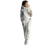 Yutdeng Tuta da Ginnastica Donna Felpe con Cappuccio e Pantaloni 2 Pezzi Invernale Caldo Pullover Tops Lunghi Pigiama Set Casual Jogging Tuta per Tempo Libero Termico Completi Sportivi Grigio XXL