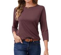 YUTILA Maglietta da donna con maniche a 3/4, t-shirt basic girocollo, cotone, casual, tinta unita, top leggeri per il tempo libero, rosso vivo, XL