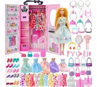 Yutoy 122 Pezzi Armadio Bambole Playset con Bambole 11,5 Pollici, Vestiti e Accessori, Include Abiti Principessa Scarpe Borse, Giocattoli Travestimento Adatti a Bambine, Bambini e Bambini (Rosa)