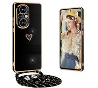 Yutwo Cover per Honor 200 Pro con Cordino, Elettrolitico Cuore Custodia con Tracolla, Antiurto Donna Cover - Nero