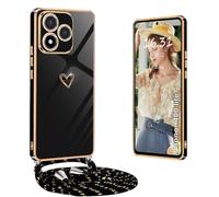 Yutwo Cover per honor 400 lite con Cordino, Elettrolitico Cuore Custodia per honor 400 lite con Tracolla Antiurto Donna Cuore Cover Cordino -Nero