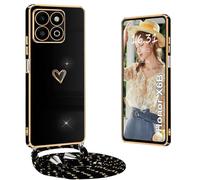Yutwo Cover per Honor X6B 4G con Cordino, Elettrolitico Cuore Custodia per Honor X6B 4G con Tracolla, Antiurto Donna Cuore Cover per Honor X6B 4G Cordino -Nero