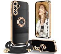 Yutwo Cover per Samsung Galaxy A55 5G con Cordino, Custodia per Samsung A55 5G con Tracolla, Antiurto Case 360°Metallo Ring Kickstand, Cover per Samsung Galaxy A55 5G con Cordino -Nero