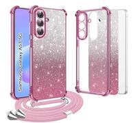 Yutwo Custodia per Samsung Galaxy A57 5G, Custodia trasparente antiurto per Samsung Galaxy A57 5G con cinturino, carta glitter rimovibile e cornice placcata in zinco con catena, Rosa